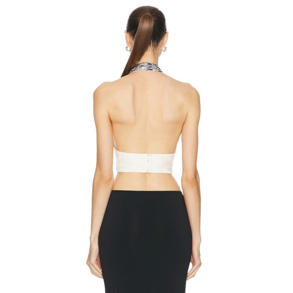 NERVI Eden Sequins Vest Silver Crop Top Embellished - Picture 3 of 5